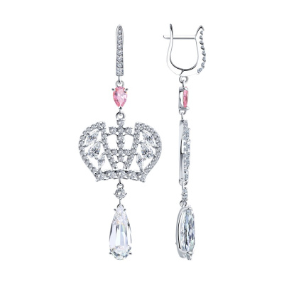 Серьги подвесные 94026770 серебро Корона