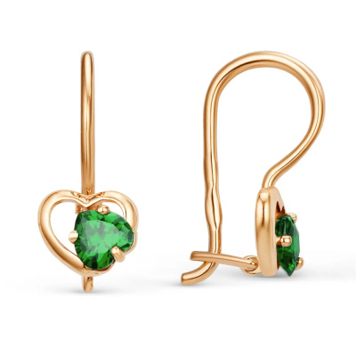 Серьги 002505-1120 зел золото Сердце