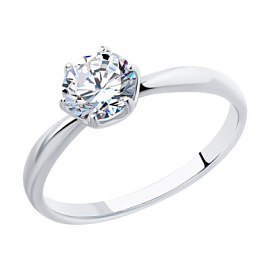 Кольцо один камень 89010123 серебро