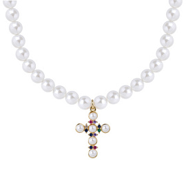 Бусы чокер K-200W.1K-39 ювелирный сплав Крест