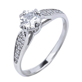 Кольцо один камень 107181-301-0019 серебро