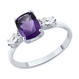 Кольцо один камень 92014655 серебро