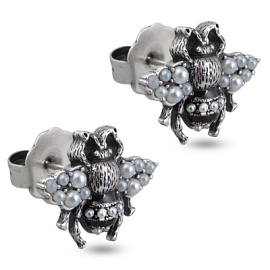 Серьги пусеты EX000122SB-01E ювелирный сплав Пчела