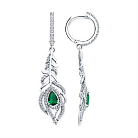Серьги подвесные 94026464 серебро перо