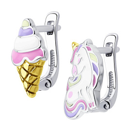 Серьги 94027109 серебро Единорог