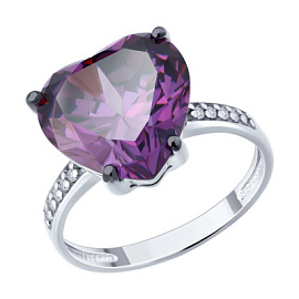 Кольцо один камень 94014424 серебро Сердце